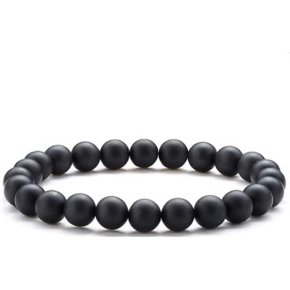 Natural Black Matte Agate 8mm rondelle smooth 7inch Semi-Precious Gemstones Beaded Bracelets for Men Women Healing Crystal Stretch Beaded Bracelet Unisex
