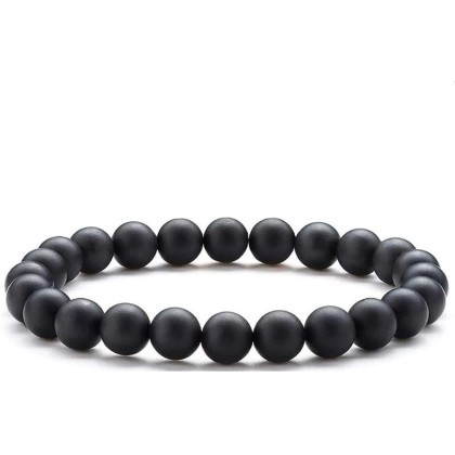 Natural Black Matte Agate 8mm rondelle smooth 7inch Semi-Precious Gemstones Beaded Bracelets for Men Women Healing Crystal Stretch Beaded Bracelet Unisex
