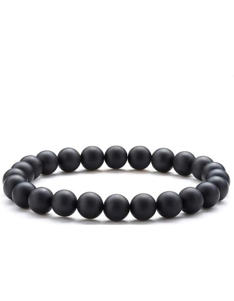 Natural Black Matte Agate 8mm rondelle smooth 7inch Semi-Precious Gemstones Beaded Bracelets for Men Women Healing Crystal Stretch Beaded Bracelet Unisex