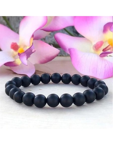 Natural Black Matte Agate 8mm rondelle smooth 7inch Semi-Precious Gemstones Beaded Bracelets for Men Women Healing Crystal Stretch Beaded Bracelet Unisex