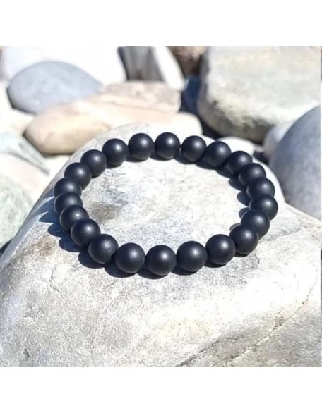 Natural Black Matte Agate 8mm rondelle smooth 7inch Semi-Precious Gemstones Beaded Bracelets for Men Women Healing Crystal Stretch Beaded Bracelet Unisex
