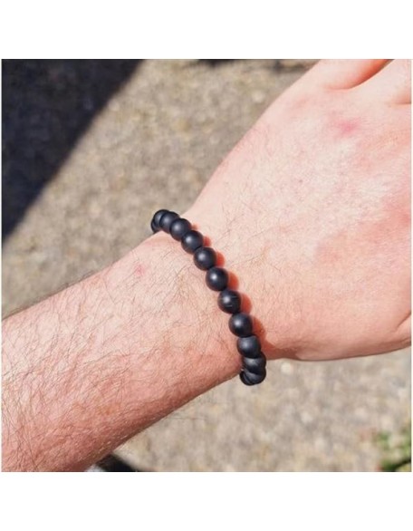 Natural Black Matte Agate 8mm rondelle smooth 7inch Semi-Precious Gemstones Beaded Bracelets for Men Women Healing Crystal Stretch Beaded Bracelet Unisex