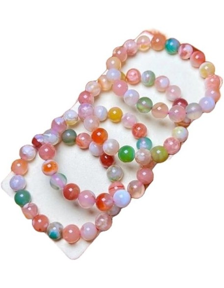 Natural Natural cherry blossom Agate 10mm rondelle smooth 7inch Semi-Precious Gemstones Beaded Bracelets for Men Women Healing Crystal Stretch Beaded Bracelet Unisex
