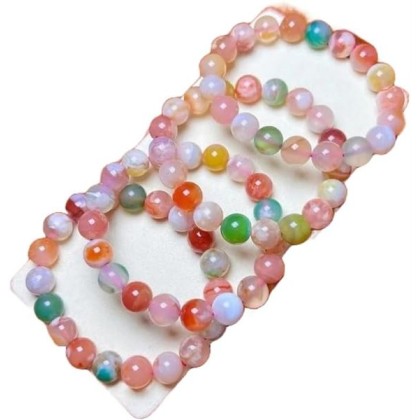 Natural Natural cherry blossom Agate 10mm rondelle smooth 7inch Semi-Precious Gemstones Beaded Bracelets for Men Women Healing Crystal Stretch Beaded Bracelet Unisex