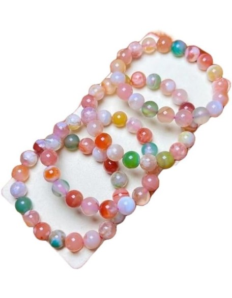 Natural Natural cherry blossom Agate 10mm rondelle smooth 7inch Semi-Precious Gemstones Beaded Bracelets for Men Women Healing Crystal Stretch Beaded Bracelet Unisex