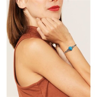 925 Sterling Silver Native American Turquoise Bracelet Cuff for Women with Teardrop Blue Stone Adjustable Jewelry Indian Style Bangle