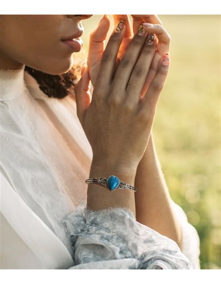 925 Sterling Silver Native American Turquoise Bracelet Cuff for Women with Teardrop Blue Stone Adjustable Jewelry Indian Style Bangle