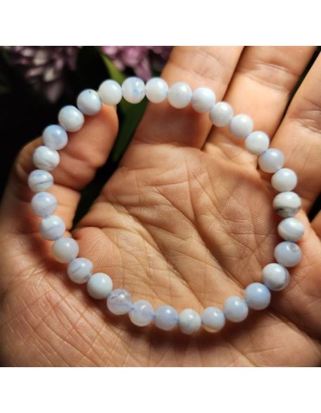 Natural Blue Lace Agate 6mm rondelle smooth 7inch Semi-Precious Gemstones Beaded Bracelets for Men Women Healing Crystal Stretch Beaded Bracelet Unisex