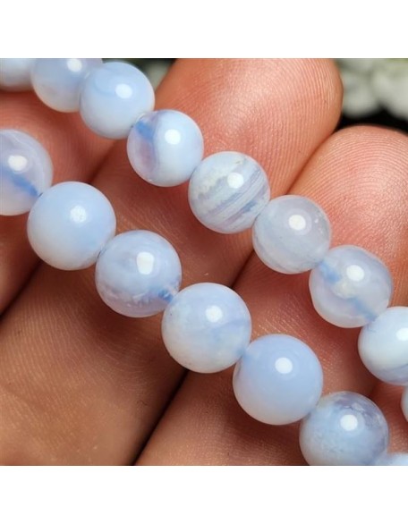 Natural Blue Lace Agate 6mm rondelle smooth 7inch Semi-Precious Gemstones Beaded Bracelets for Men Women Healing Crystal Stretch Beaded Bracelet Unisex