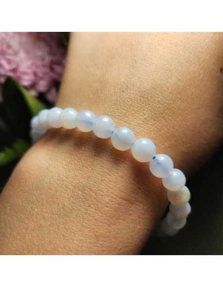 Natural Blue Lace Agate 6mm rondelle smooth 7inch Semi-Precious Gemstones Beaded Bracelets for Men Women Healing Crystal Stretch Beaded Bracelet Unisex