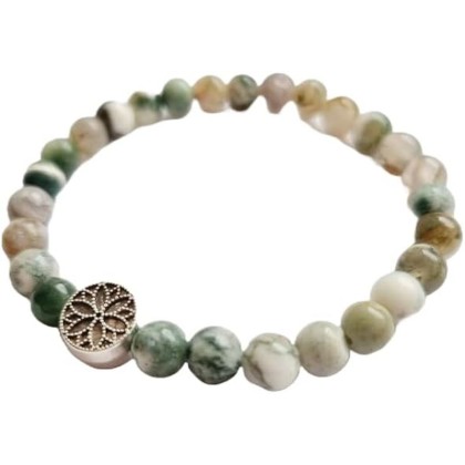 Natural Agate moss 8mm rondelle smooth 7inch Semi-Precious Gemstones Beaded Bracelets for Men Women Healing Crystal Stretch Beaded Bracelet Unisex