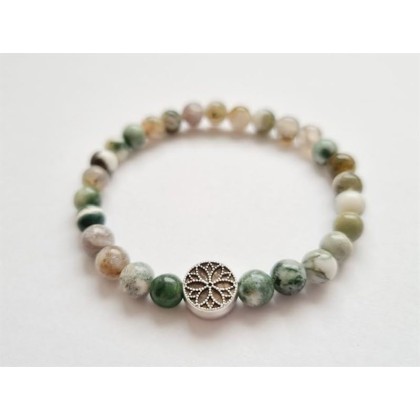 Natural Agate moss 8mm rondelle smooth 7inch Semi-Precious Gemstones Beaded Bracelets for Men Women Healing Crystal Stretch Beaded Bracelet Unisex