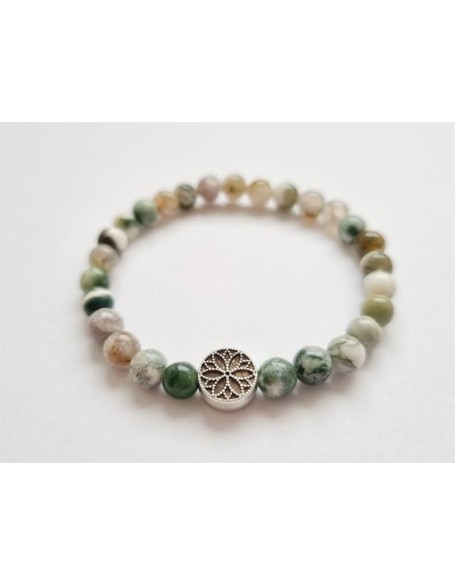 Natural Agate moss 8mm rondelle smooth 7inch Semi-Precious Gemstones Beaded Bracelets for Men Women Healing Crystal Stretch Beaded Bracelet Unisex