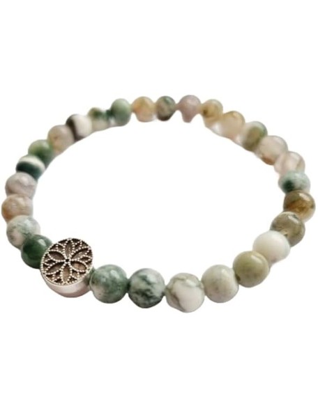 Natural Agate moss 8mm rondelle smooth 7inch Semi-Precious Gemstones Beaded Bracelets for Men Women Healing Crystal Stretch Beaded Bracelet Unisex