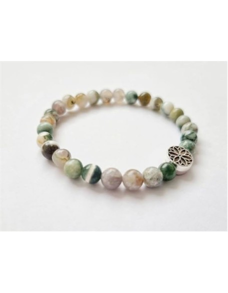 Natural Agate moss 8mm rondelle smooth 7inch Semi-Precious Gemstones Beaded Bracelets for Men Women Healing Crystal Stretch Beaded Bracelet Unisex
