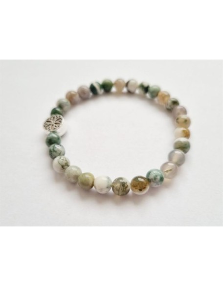 Natural Agate moss 8mm rondelle smooth 7inch Semi-Precious Gemstones Beaded Bracelets for Men Women Healing Crystal Stretch Beaded Bracelet Unisex