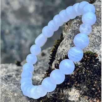 WWG Blue Lace Agate 8mm rondelle smooth 7inch Natural Gemstones Beaded Bracelets for Men Women Healing Crystal Stretch Beaded Bracelet Unisex