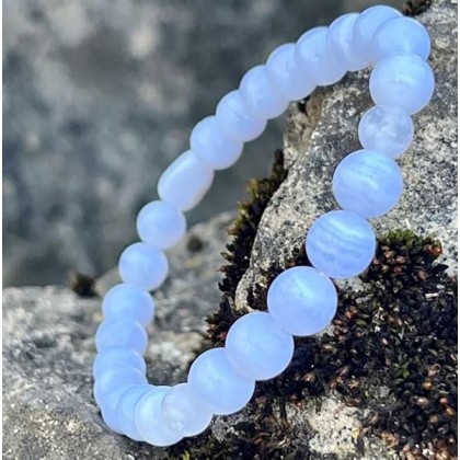 WWG Blue Lace Agate 8mm rondelle smooth 7inch Natural Gemstones Beaded Bracelets for Men Women Healing Crystal Stretch Beaded Bracelet Unisex