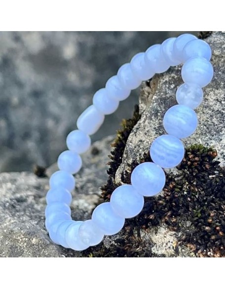 WWG Blue Lace Agate 8mm rondelle smooth 7inch Natural Gemstones Beaded Bracelets for Men Women Healing Crystal Stretch Beaded Bracelet Unisex