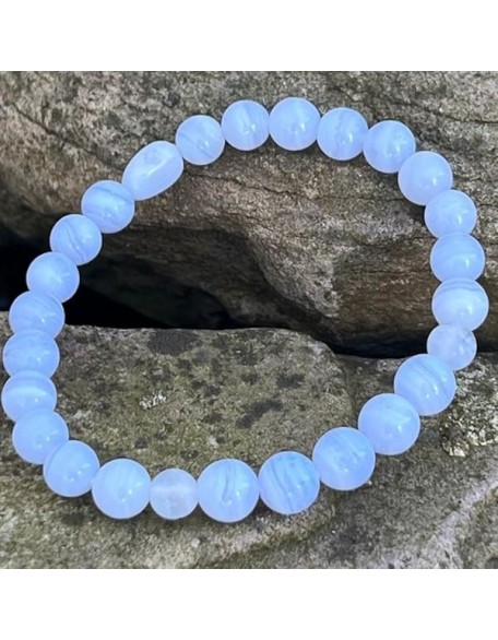 WWG Blue Lace Agate 8mm rondelle smooth 7inch Natural Gemstones Beaded Bracelets for Men Women Healing Crystal Stretch Beaded Bracelet Unisex