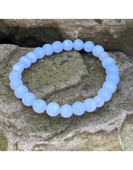 WWG Blue Lace Agate 8mm rondelle smooth 7inch Natural Gemstones Beaded Bracelets for Men Women Healing Crystal Stretch Beaded Bracelet Unisex