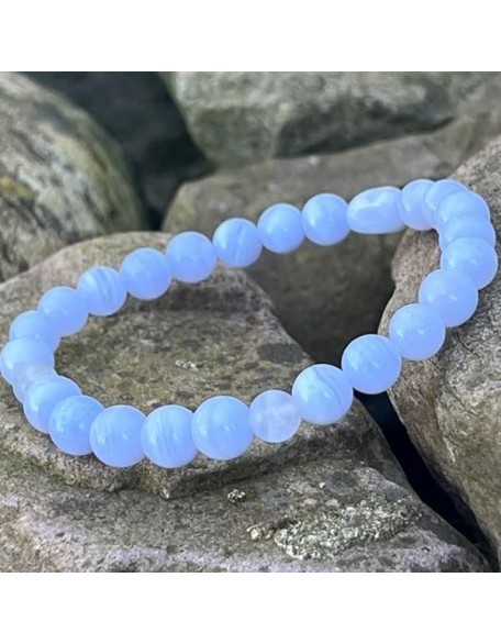 WWG Blue Lace Agate 8mm rondelle smooth 7inch Natural Gemstones Beaded Bracelets for Men Women Healing Crystal Stretch Beaded Bracelet Unisex