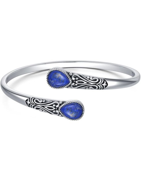 925 Sterling Silver Genuine Gemstone Bracelet for Women Men Adjustable Boho Navajo Style Bangle Cuff Natural Stone Jewelry Gift