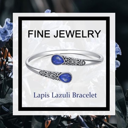 925 Sterling Silver Genuine Gemstone Bracelet for Women Men Adjustable Boho Navajo Style Bangle Cuff Natural Stone Jewelry Gift