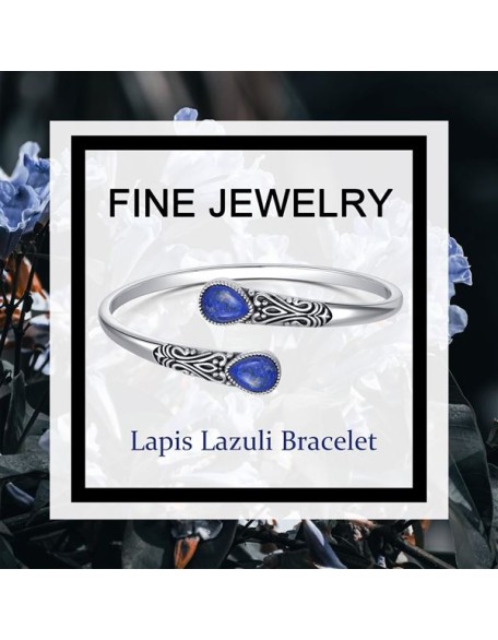 925 Sterling Silver Genuine Gemstone Bracelet for Women Men Adjustable Boho Navajo Style Bangle Cuff Natural Stone Jewelry Gift