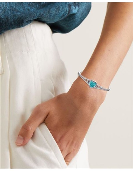 Genuine Turquoise Bracelet, Sterling Silver Native American Boho Adjustable Heart Bangle Cuff Jewelry for Women, Fit for 6.5 7 7.5 Inches