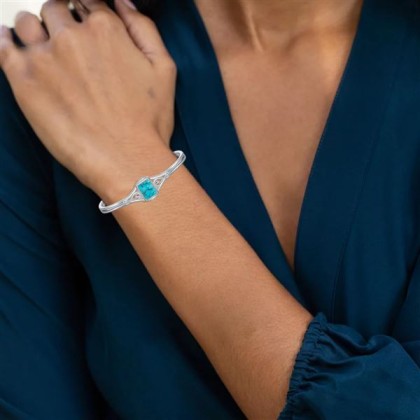 Genuine Turquoise Bracelet, Sterling Silver Minimalism Boho Style Adjustable Bangle Cuff Native American Vintage Jewelry Birthdays Gift, Fit for 6.5 7 7.5 Inches