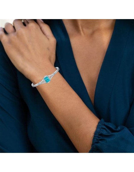 Genuine Turquoise Bracelet, Sterling Silver Minimalism Boho Style Adjustable Bangle Cuff Native American Vintage Jewelry Birthdays Gift, Fit for 6.5 7 7.5 Inches