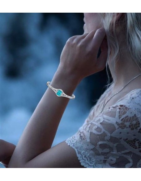 Genuine Turquoise Bracelet, Sterling Silver Minimalism Boho Style Adjustable Bangle Cuff Native American Vintage Jewelry Birthdays Gift, Fit for 6.5 7 7.5 Inches