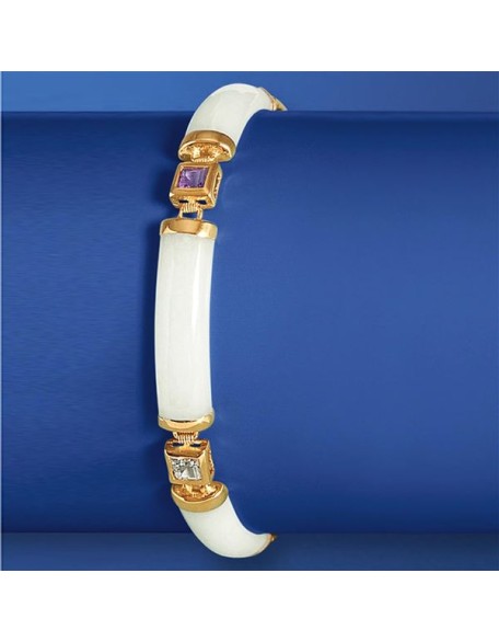 White Jade and 1.40 ct. t.w. Multi-Gemstone Good Fortune Bracelet in 18kt Gold Over Sterling. 7.5 inches