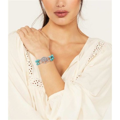 Boho Genuine Turquoise Bracelet for Women Western 925 Sterling Silver Gemstone Tree of Life Dream Catcher Sunflower Bracelets Jewelry for Her