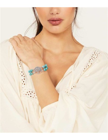 Boho Genuine Turquoise Bracelet for Women Western 925 Sterling Silver Gemstone Tree of Life Dream Catcher Sunflower Bracelets Jewelry for Her