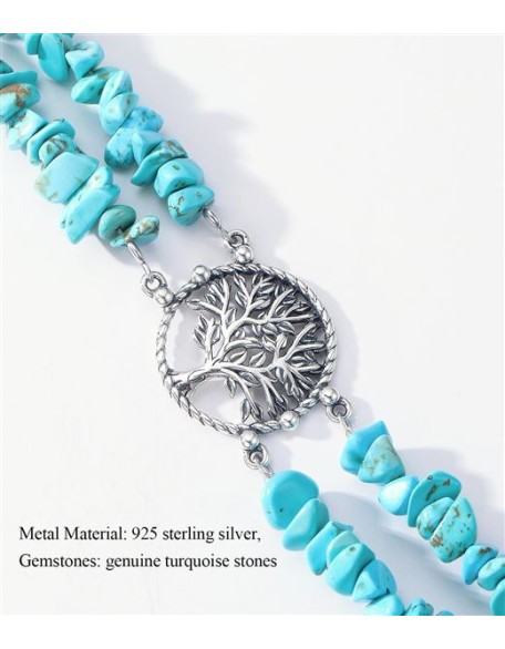 Boho Genuine Turquoise Bracelet for Women Western 925 Sterling Silver Gemstone Tree of Life Dream Catcher Sunflower Bracelets Jewelry for Her