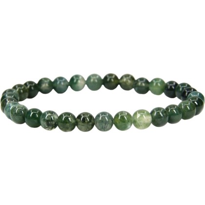 Natural Moss Agate Beaded Bracelet, Green Energy Stone, 8mm