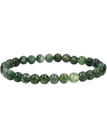 Natural Moss Agate Beaded Bracelet, Green Energy Stone, 8mm