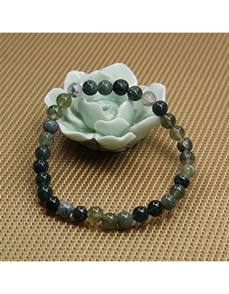 Natural Moss Agate Beaded Bracelet, Green Energy Stone, 8mm