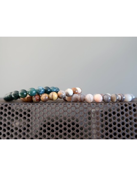 Medley Bracelet Set Stacking Trio Botswana Yellow Crazy Green Moss Stretch Round Gemstones B01