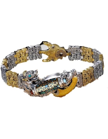 Nine-Eyed Dzi Bead Bracelet,Six-Character Mantra Nine-Eyed Dzi Bead Feng Shui Amulet Bracelet