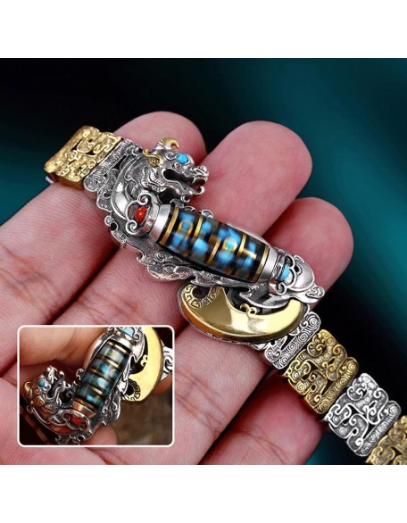 Nine-Eyed Dzi Bead Bracelet,Six-Character Mantra Nine-Eyed Dzi Bead Feng Shui Amulet Bracelet