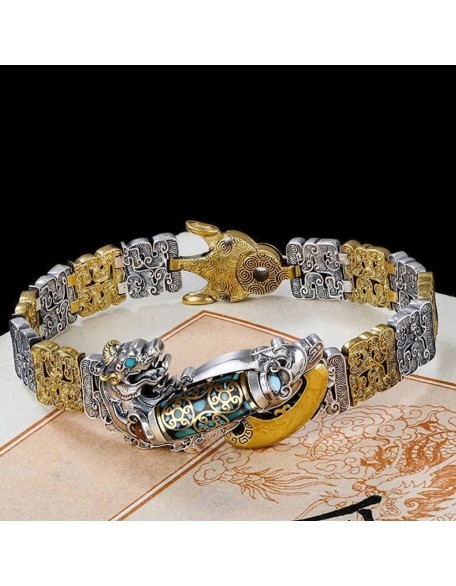 Nine-Eyed Dzi Bead Bracelet,Six-Character Mantra Nine-Eyed Dzi Bead Feng Shui Amulet Bracelet