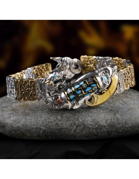 Nine-Eyed Dzi Bead Bracelet,Six-Character Mantra Nine-Eyed Dzi Bead Feng Shui Amulet Bracelet