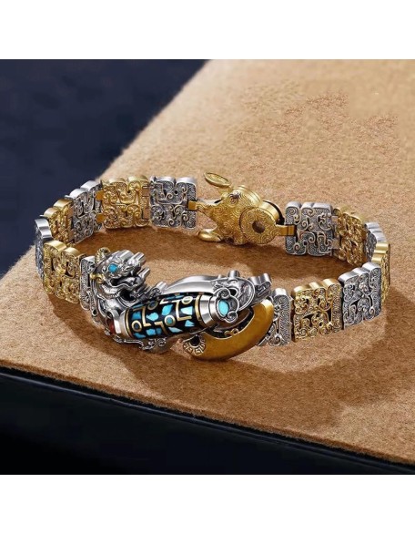 Nine-Eyed Dzi Bead Bracelet,Six-Character Mantra Nine-Eyed Dzi Bead Feng Shui Amulet Bracelet
